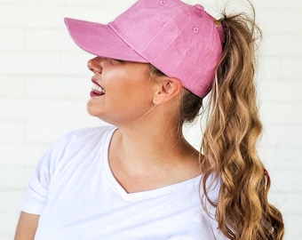 Red Sprite Hats, Hidden Messy Bun Baseball Cap, Ponytail Hat, Hidden High Ponytail Baseball Cap