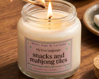 Parfumed Mahjong Lovers Candle, 4 oz  Scented Soy Wax Glass Jar, Hand Poured Vegan, Gift Mahjong Lover, Tile Game Candle, Small Art Decor