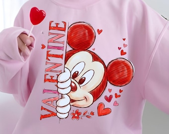 Camiseta de San Valentín Micky, camiseta de Feliz Día de San Valentín, camiseta de Viaje Familiar de San Valentín, camiseta de San Valentín con Corazón Mágico, camiseta de San Valentín de Dibujos Animados Retro