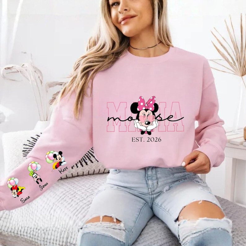 Custom Disney Mama Sweatshirt, With Kids Names, Mama Mouse Hoodie, Personalized Mama Gift, Best Mom Sweater, Mothers Day Gift, Minnie Mouse image 2