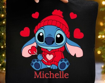 Custom Disney Stich Valentine Shirt, Family Stich Valentine's Day Shirt, Blue Disney Cute Valentine Shirt, Disneyland Honeymoon Shirt