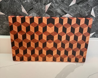 3D Cube Cutting Board: Walnut, Maple, Cherry End Grain.