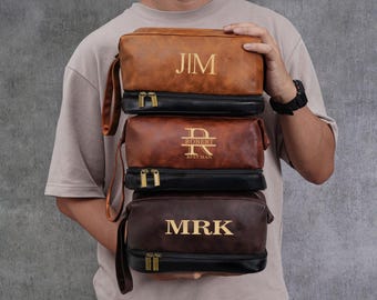 Engraved Leather Toiletry Bag,Personalized Travel Toiletry Bag for Anniversaries,Groomsmen or Him,Groomsmen Gifts,Xmas Gifts,Wedding Favors
