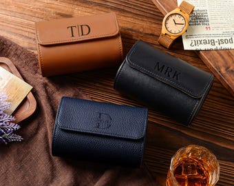Personalized Leather Watch Case,Travel Watch Roll, Wedding Groomsmen Gifts, Men Watch Travel Case, Christmas Gifts,Engraved Travel Watch Box