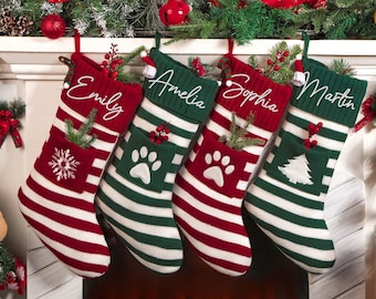 Embroidered Family Christmas Stockings,,Personalized Pet Paw Stockings,Custom Christmas Stocking,Dog Cat Christmas Stocking,Christmas Gift