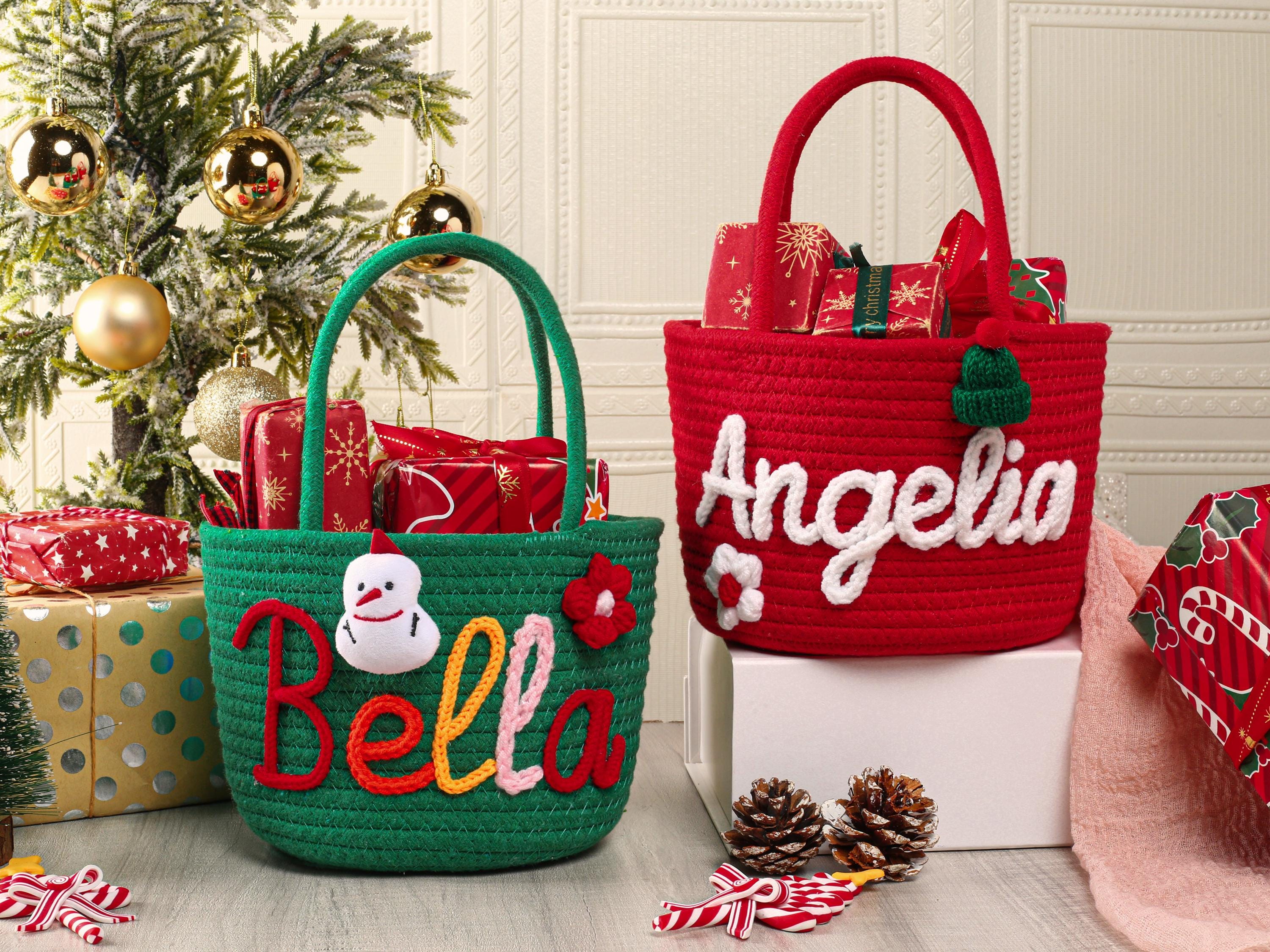 Personalized Christmas Basket,Custom Christmas Gift Basket with Name,Christmas Basket for Boys & Girls,Christmas Decor,Holiday Decor Gift