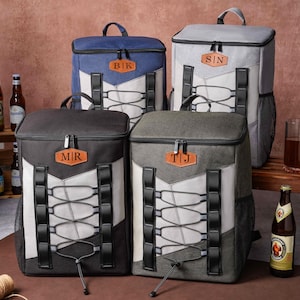 Zaino termico con toppa in pelle incisa su misura, borsa frigo isolata per birra, regalo personalizzato per testimoni dello sposo, borsa per bevande da campeggio e spiaggia.