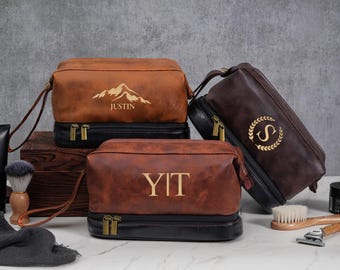 Personalized Toiletry Bag,Laser Engraved Leather Travel Kit for Anniversaries,Groomsmen or Him,Groomsmen Gifts,Xmas Gifts,Wedding Favors