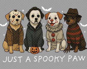 Perros de Halloween PNG: Perro fantasma, calabazas, personajes de terror (descarga digital)