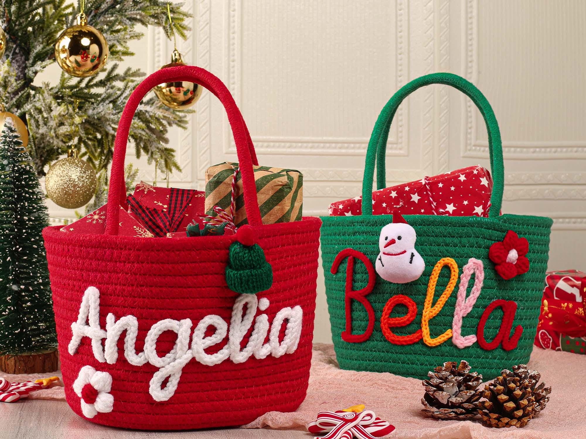 Personalized Christmas Basket,Custom Christmas Gift Basket with Name,Christmas Basket for Boys & Girls,Christmas Decor,Holiday Decor Gift