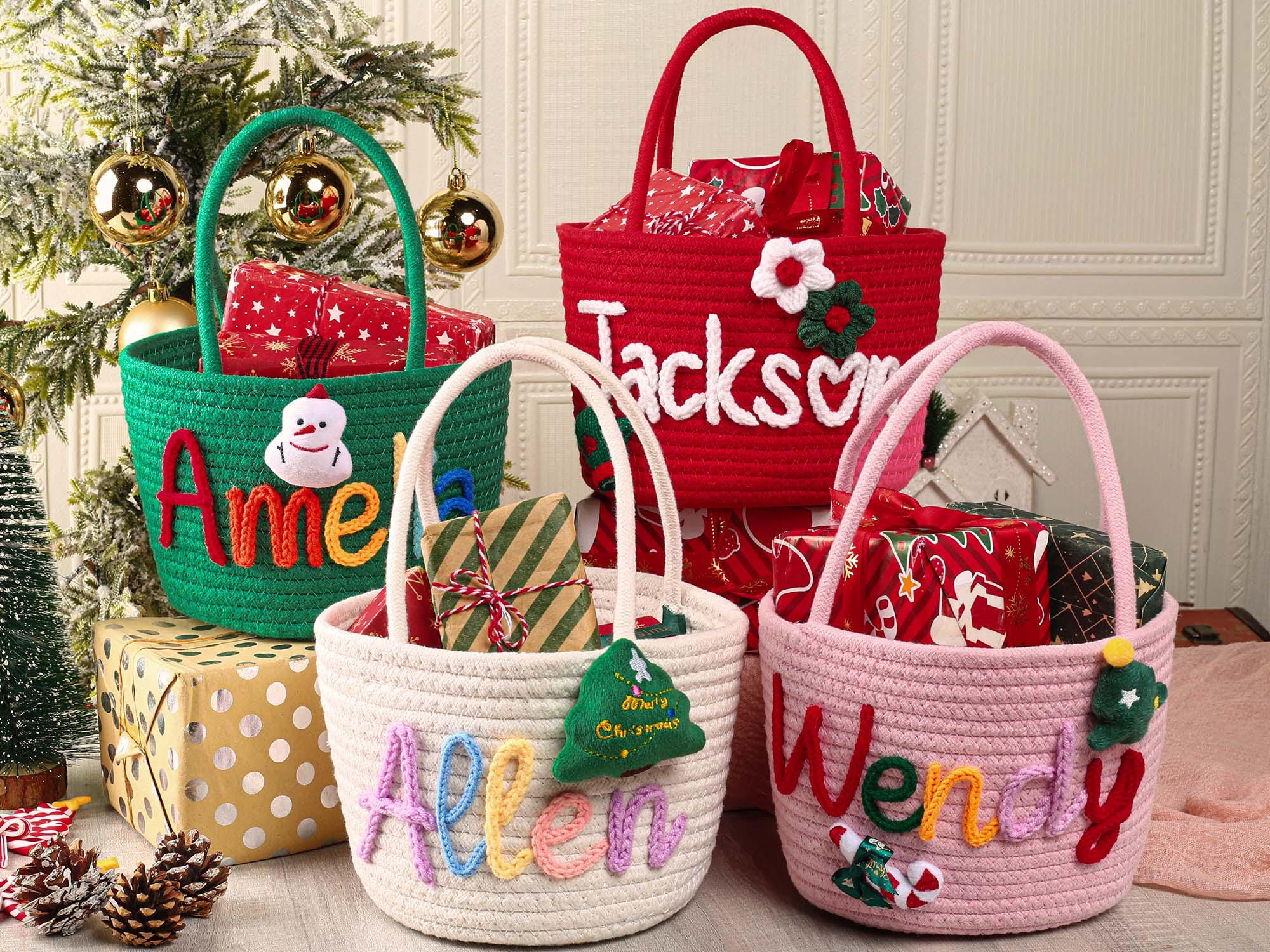 Personalized Christmas Basket,Custom Christmas Gift Basket with Name,Christmas Basket for Boys & Girls,Christmas Decor,Holiday Decor Gift