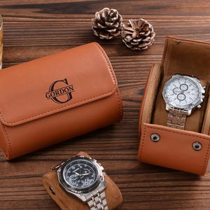 Personalized Leather Watch Box,Watch Roll for 3 Watches,Leather Watch Roll,Custom watch boxes,Gift for Him,Father&#39;s Day gift,Groomsmen gift
