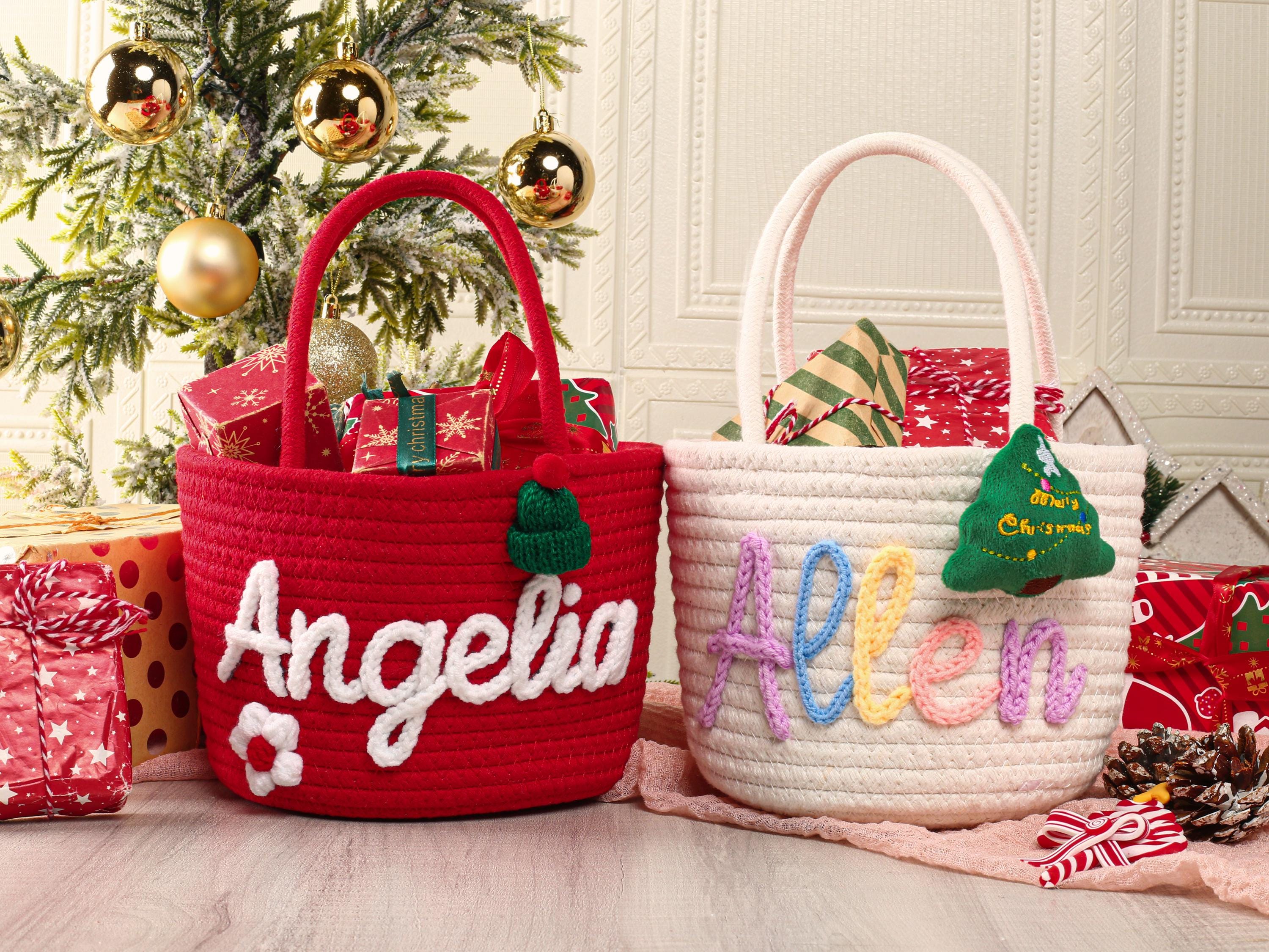 Personalized Christmas Basket,Custom Christmas Gift Basket with Name,Christmas Basket for Boys & Girls,Christmas Decor,Holiday Decor Gift