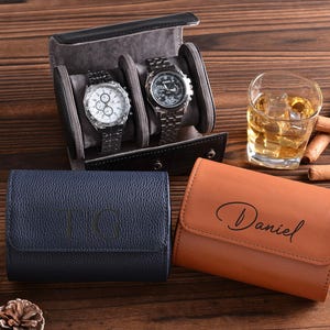 Personalized Leather Watch Box,Leather Watch Roll,Watch Roll for 3 Watches,Custom watch boxes,Gift for Him,Father&#39;s Day gift,Groomsmen gift