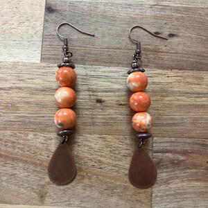 Copper and Bead Charm Earrings, Antiqued Copper Earrings, Earring Gift, Copper Jewelry, Bohemian Copper Earrings, Dangling Earrings, Unique