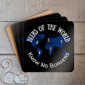 Beers of the World Hardboard Coasters with Cork Bottom (Set of 4)