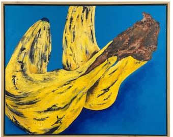 Tuesday. Abstracted banana, bruised and over ripe. Bold colors and brush strokes. Original art. Framed. Art collector.