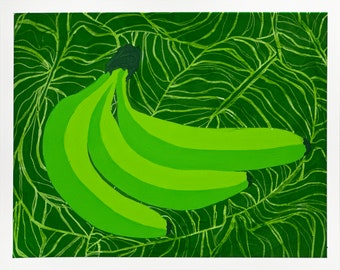 GREEN WAS the COLOR. Original art on paper, Home Decor, Art Collector, Banana,  Funky Fruits, Colorful Art, Pop Art, Eccentric Designs