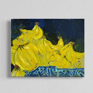 Marco Polo. Banana. Gesture Painting, Bold, Colorful, Pop art, Pop surrealism, home decor. Yellow. Bowl of Fruit.
