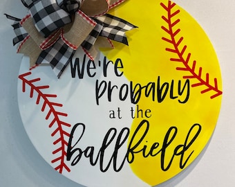 Softball Baseball Door Decor | Door Hanger |Wood Door Hanger | House divided |Welcome Sign| Home Decor | 18" Round | porch sign | ball field