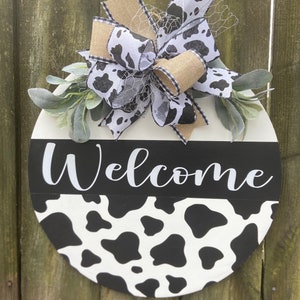 Cow Print Round Door Hanger | Wood Door Hanger | Door Sign | Welcome Sign  | Home Decor Farmhouse 18" Round