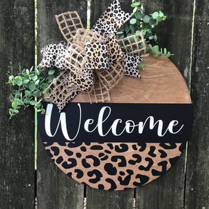 Leopard Round Door Hanger Cheetah Round Wood Door Hanger  Door Sign  Welcome Sign  Home Decor Farmhouse 18" Round