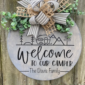 Camper sign | RV sign | personalized | Round Wood Door Hanger  Door Sign  Welcome Sign  Home Decor Farmhouse 18" Round