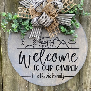 Camper sign | RV sign | personalized | Round Wood Door Hanger  Door Sign  Welcome Sign  Home Decor Farmhouse 18" Round