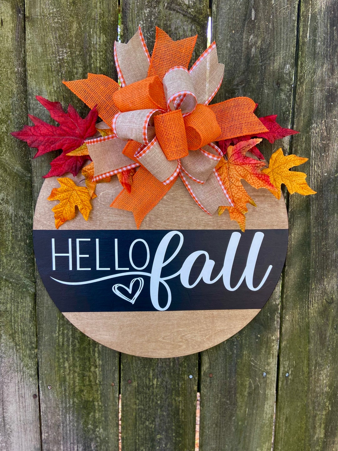 Hello Fall Door Sign Door Sign round Wood Door Hanger Fall Door Sign