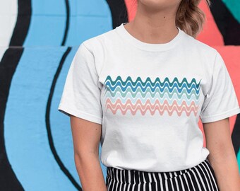 Retro Zigzag Tee Shirt - Unisex Abstract Waves Summer Graphic Top