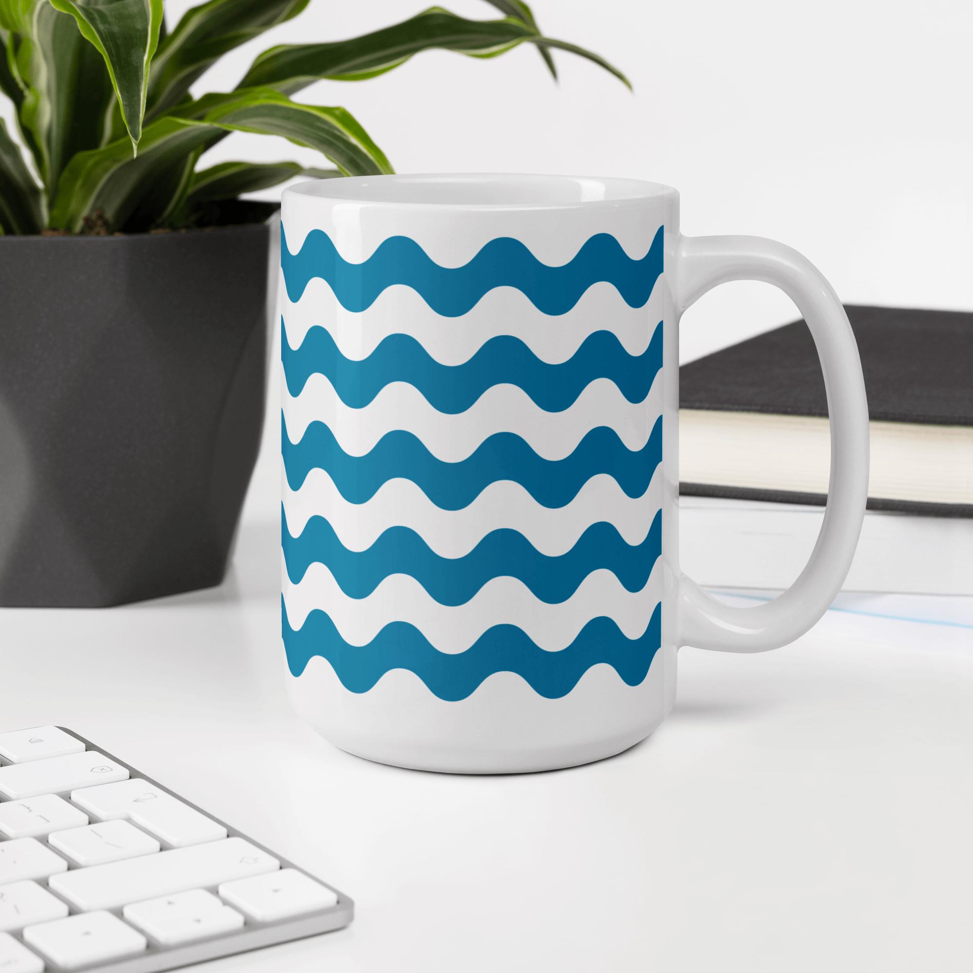 Wavy Blue Lines 15 Oz Ceramic Mug