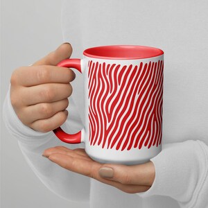 Zebra Stripe Coffee Mug 15oz – Red and White Zebra Print Cup with Matching Inside Color – Bold Modern Mug for Coffee or Tea, Zebra Coffee Mug, Stripe Coffee Mug, Animal Print Mug
