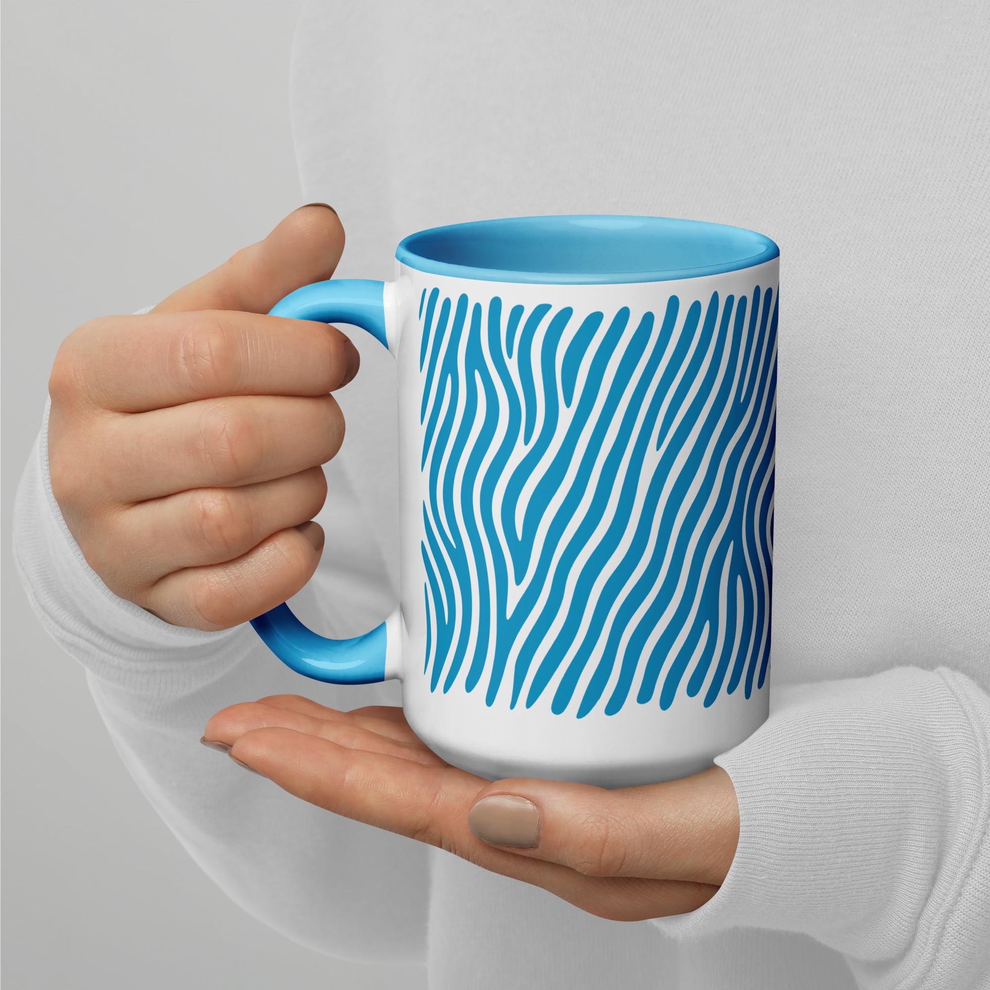 Zebra Blue and White 15 Oz Ceramic Mug