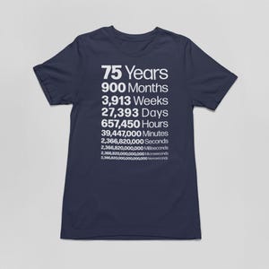 75th Birthday T-Shirt: Life in Numbers Milestone Gift
