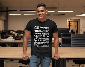 40th Birthday Tee Shirt – Unisex Funny Life In Numbers Milestone Party Gift