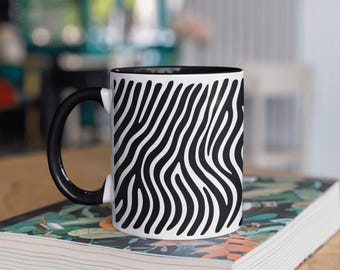 Zebra-Streifen-Becher erhältlich in 15 Unzen - Tierdruck-Design-Schwarz-Weiß-Keramikbecher