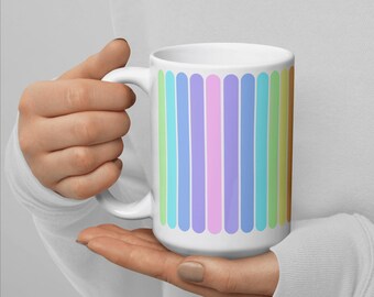 15oz Rainbow Ceramic Mug With Handle - Graphic White Glossy Coffee Cup