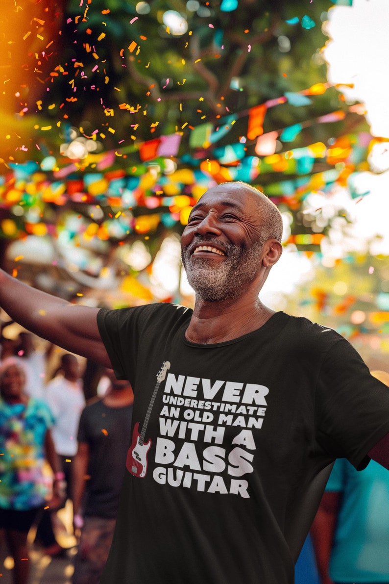 Never Underestimate An Old Man With A Bass Guitar T-Shirt | Guitar Tshirts | Bass Shirt | Funny Music Shirts | Bass Player Shirt | Gift For Bassist | Bassist Shirt | Bass Player | Black