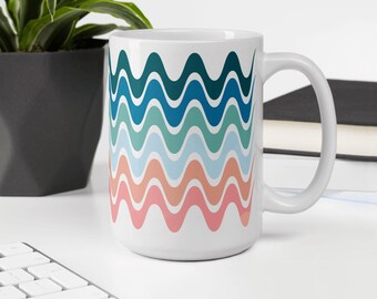 15oz Ceramic Coffee Mug - Beach Inspired Graphic Hot Cocoa White Glossy Cup