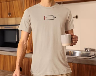 Funny 1% Low Battery Tee Shirt – Unisex Summer Graphic Humor Top