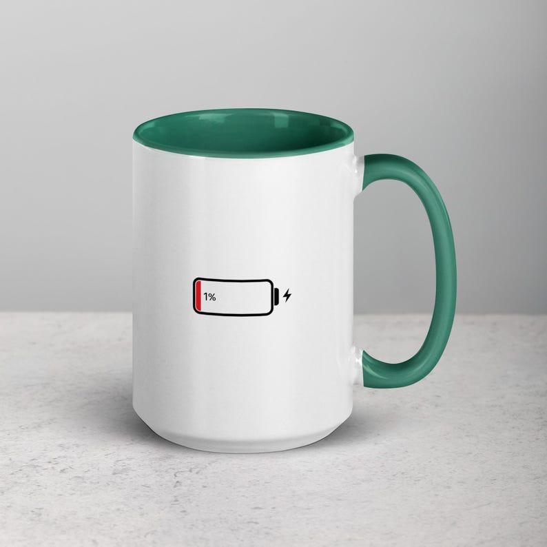 Funny Coffee Mug – 1% Phone Battery Ceramic Mug for Caffeine Lovers, Office, Morning Coffee, Tea, Night Owls, Gift Idea, Funny Coffee Mug, Ceramic Mug, Battery Mugs