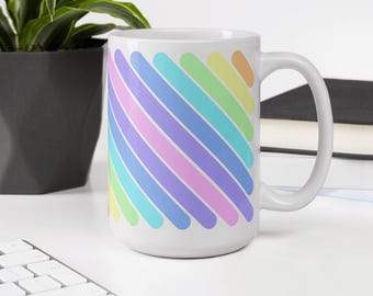15oz Rainbow Ceramic Coffee Mug With Handle - Colorful Hot Cocoa White Glossy Cup
