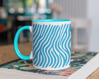 Lustige Zebra-Streifen 11 Unze Keramikbecher - Blaue und weiße Tierdruck-Kaffeetasse