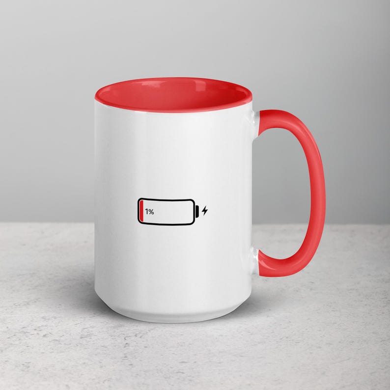 Funny Coffee Mug – 1% Phone Battery Ceramic Mug for Caffeine Lovers, Office, Morning Coffee, Tea, Night Owls, Gift Idea, Funny Coffee Mug, Ceramic Mug, Battery Mugs