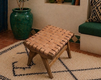 Moroccan Leather Chair Handmade Woven Accent Chair Boho Rustic Home Decor Armchair