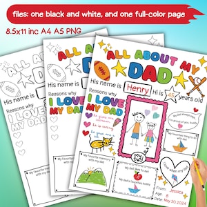 Alles über meinen Vater zum Ausdrucken, Vatertagsgeschenk von Kinderinterview, Vaterfragebogen, Füllen Sie die leere Vatertagskarte aus, sofortiger Download