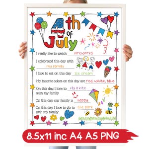 Afdrukbaar op 4 juli, Independence Day Fill-in-the-blanco factsheet, kleurplaat, geschiedenis van 4 juli voor kinderen en tieners, Verenigde Staten
