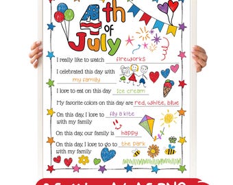 4 juillet imprimable, fête de l'indépendance à remplir, page d'information, page à colorier, histoire du 4 juillet pour enfants et adolescents, États-Unis