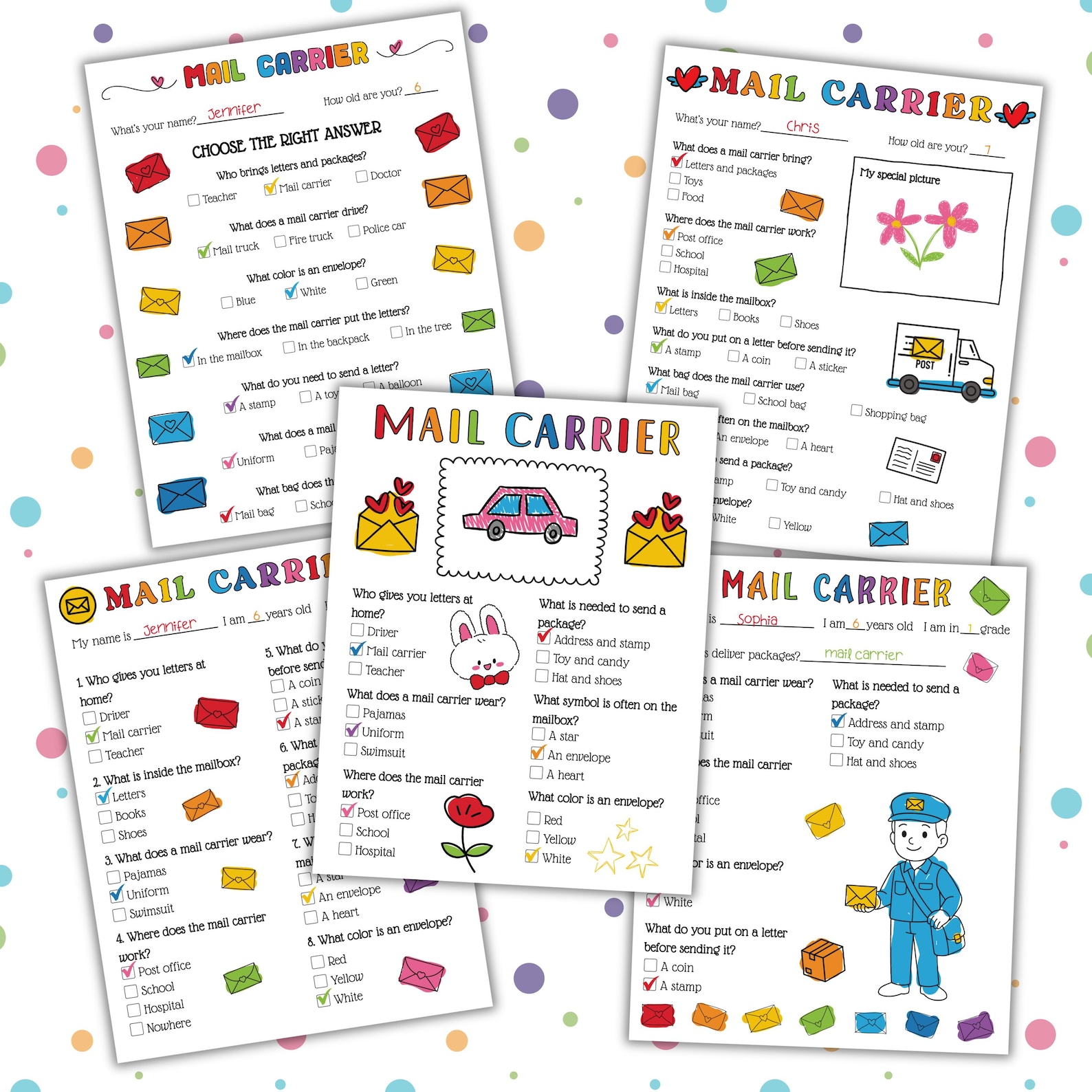 Mail Writing Pattern Worksheet Mail Carrier Worksheet for Kids | Community Helpers 5 Pages | Coloring ...