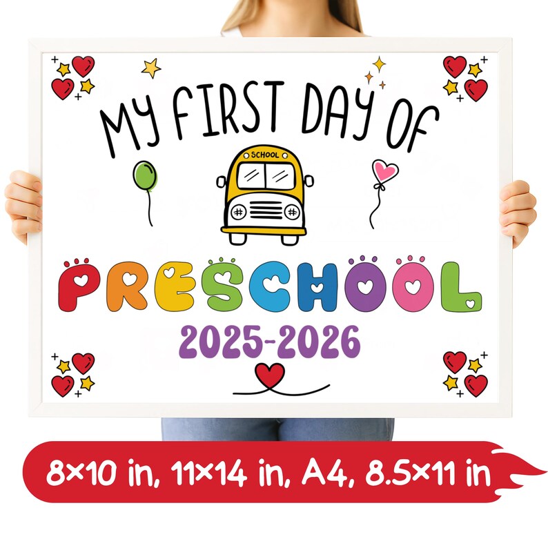 Printable First Day of Preschool Chalkboard Sign Template | Back-to ...
